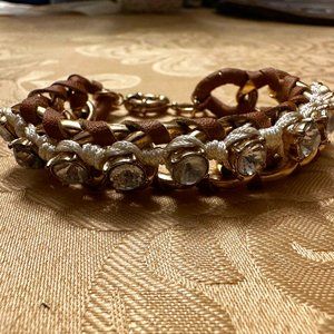 Banana Republic Leather & Crystal Chain Link Bracelet